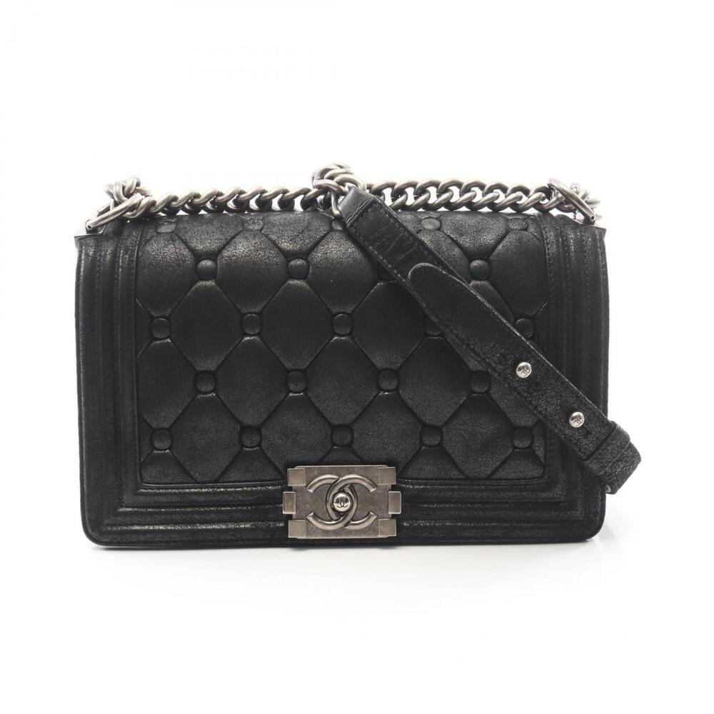 Chanel Boy Shoulder Bag Handbag Leather Women's Black A67086